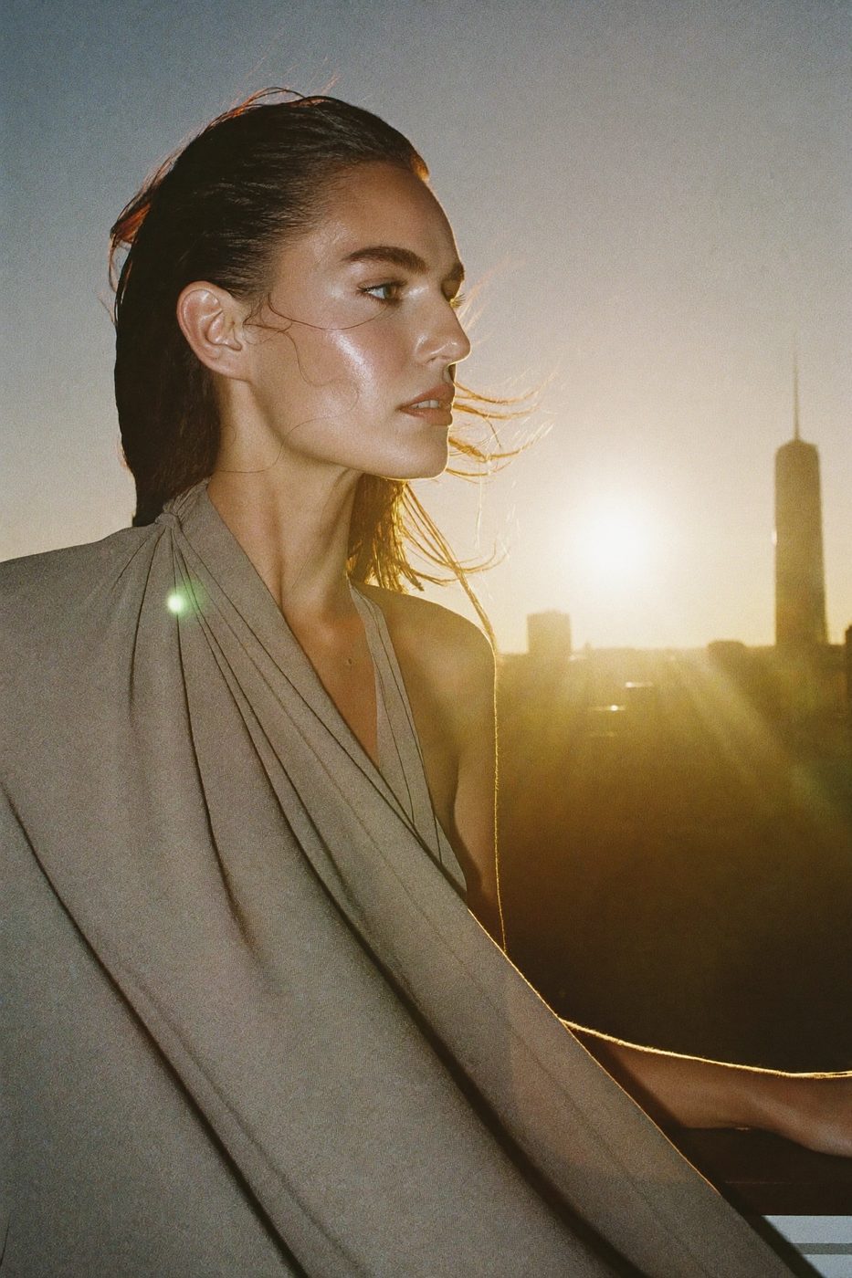 Analog Film prompt pack — fashion & editorial section sample, golden-hour rooftop fashion shot
